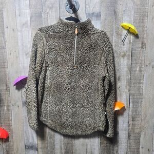 Simply Southern Teddy Bear Faux Fur Sherpa Fleece Mock 1/4 Zip Sweatshirt Top S